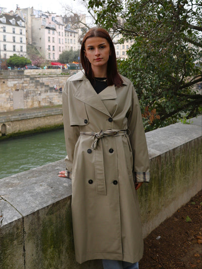 PLAID TRENCH COAT WITH BELT