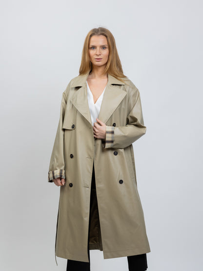 PLAID TRENCH COAT WITH BELT