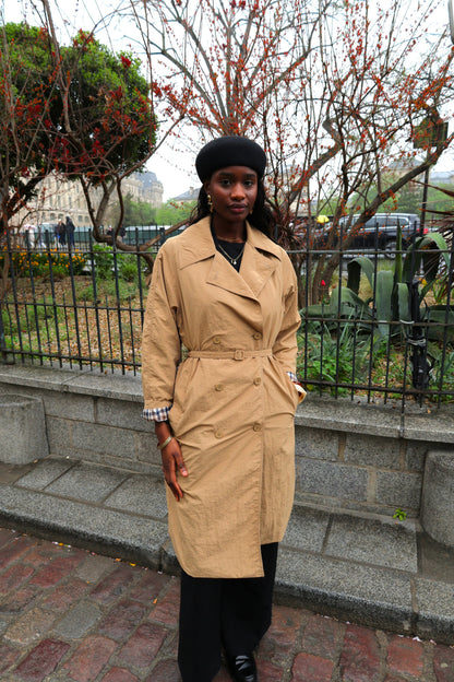 TRENCH LONG À CEINTURE ET DOUBLURE CARREAUX