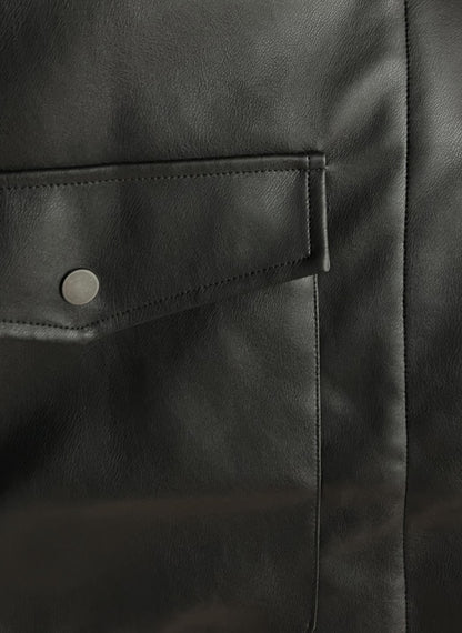 FAUX LEATHER MID-LENGTH UTILITY JACKET