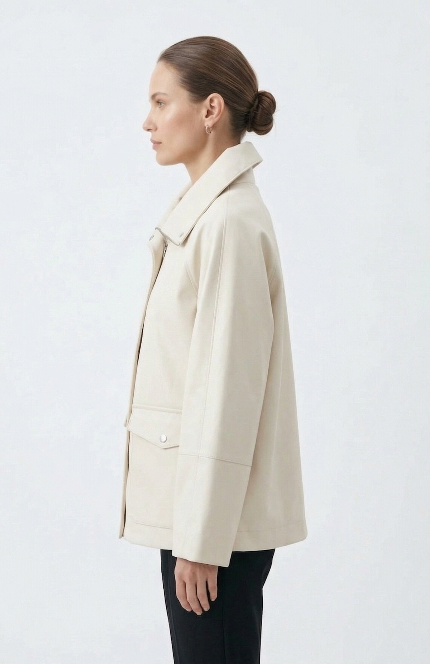 FAUX LEATHER MID-LENGTH UTILITY JACKET
