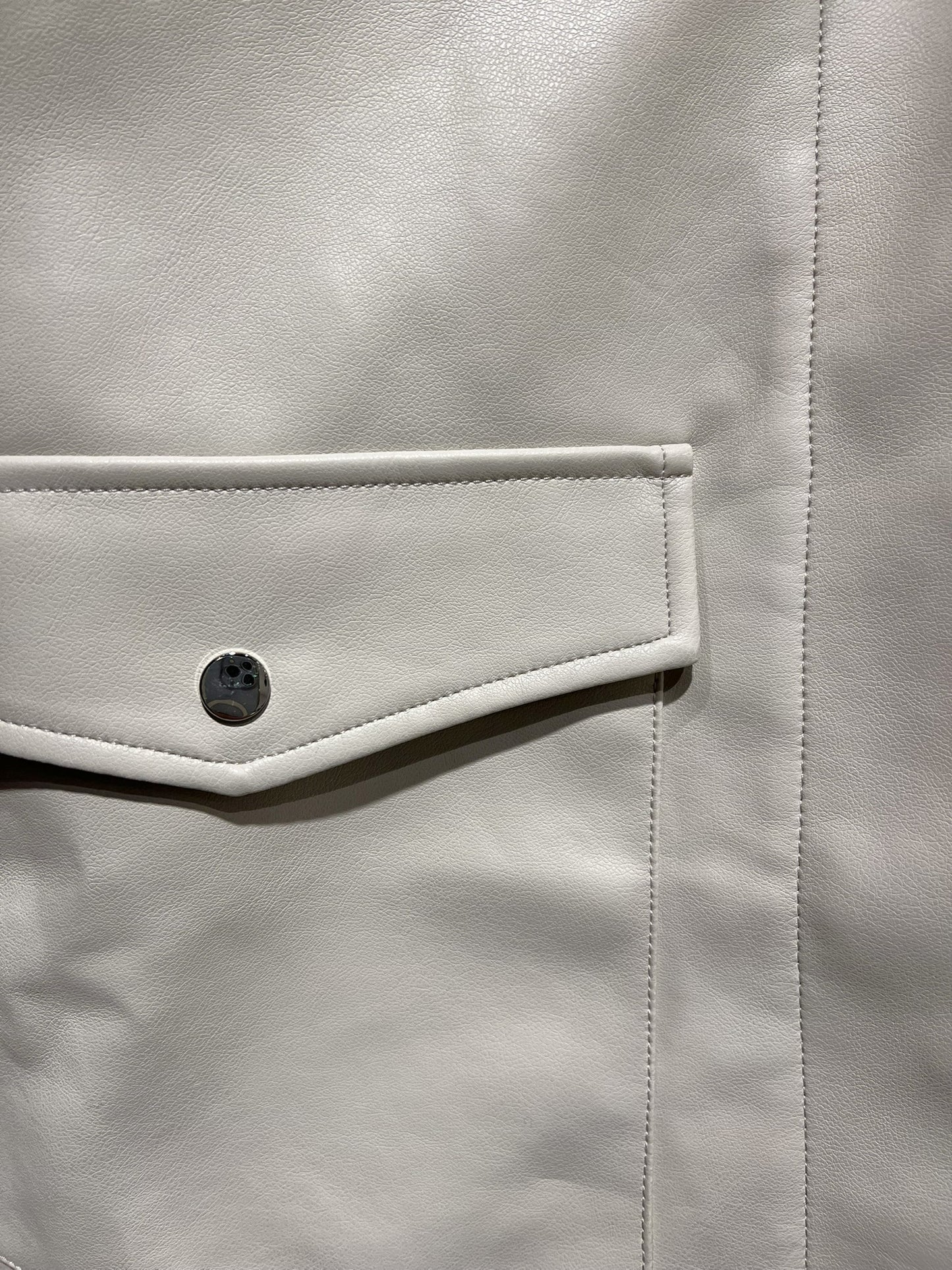 FAUX LEATHER MID-LENGTH UTILITY JACKET