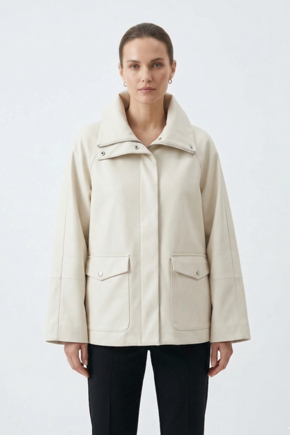 FAUX LEATHER MID-LENGTH UTILITY JACKET