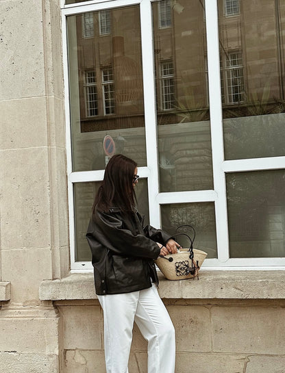 FAUX LEATHER MID-LENGTH UTILITY JACKET