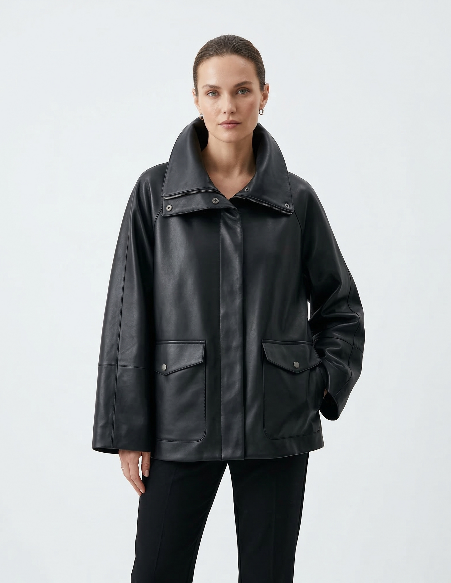 FAUX LEATHER MID-LENGTH UTILITY JACKET