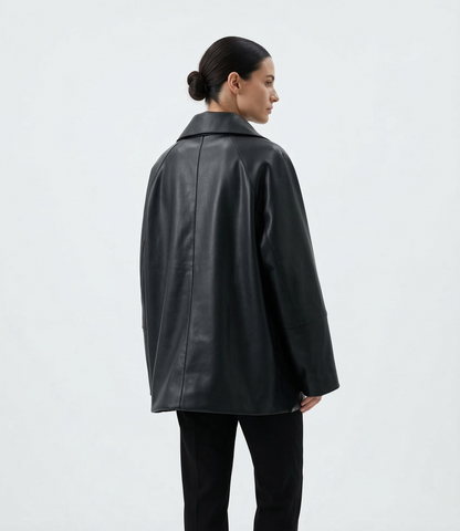FAUX LEATHER MID-LENGTH UTILITY JACKET