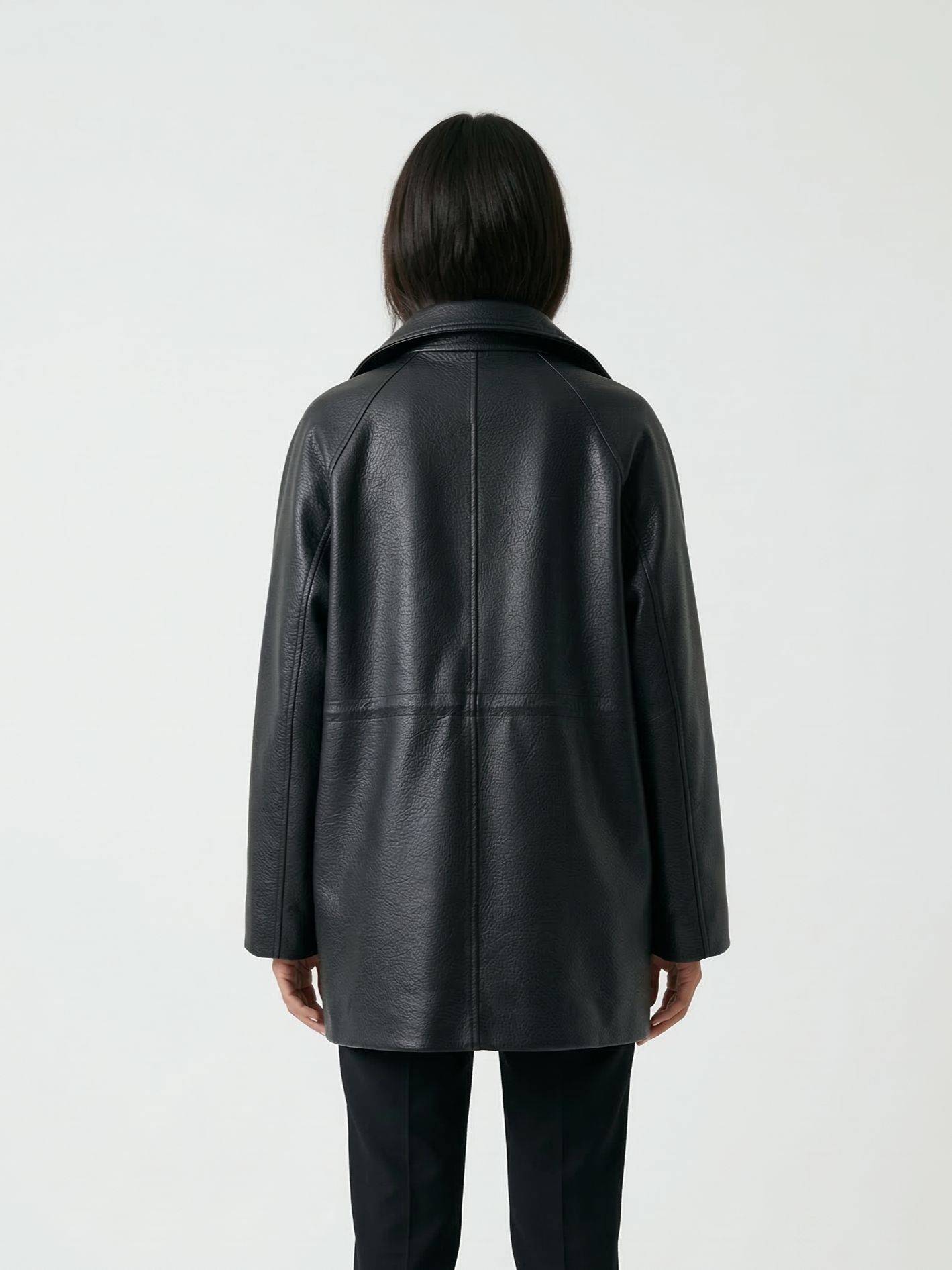 HIGH-COLLAR FAUX LEATHER COAT