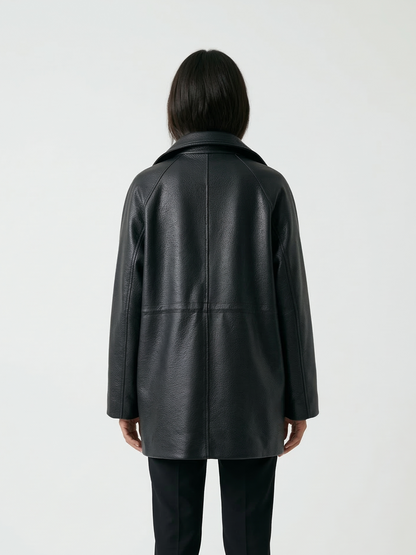 HIGH-COLLAR FAUX LEATHER COAT