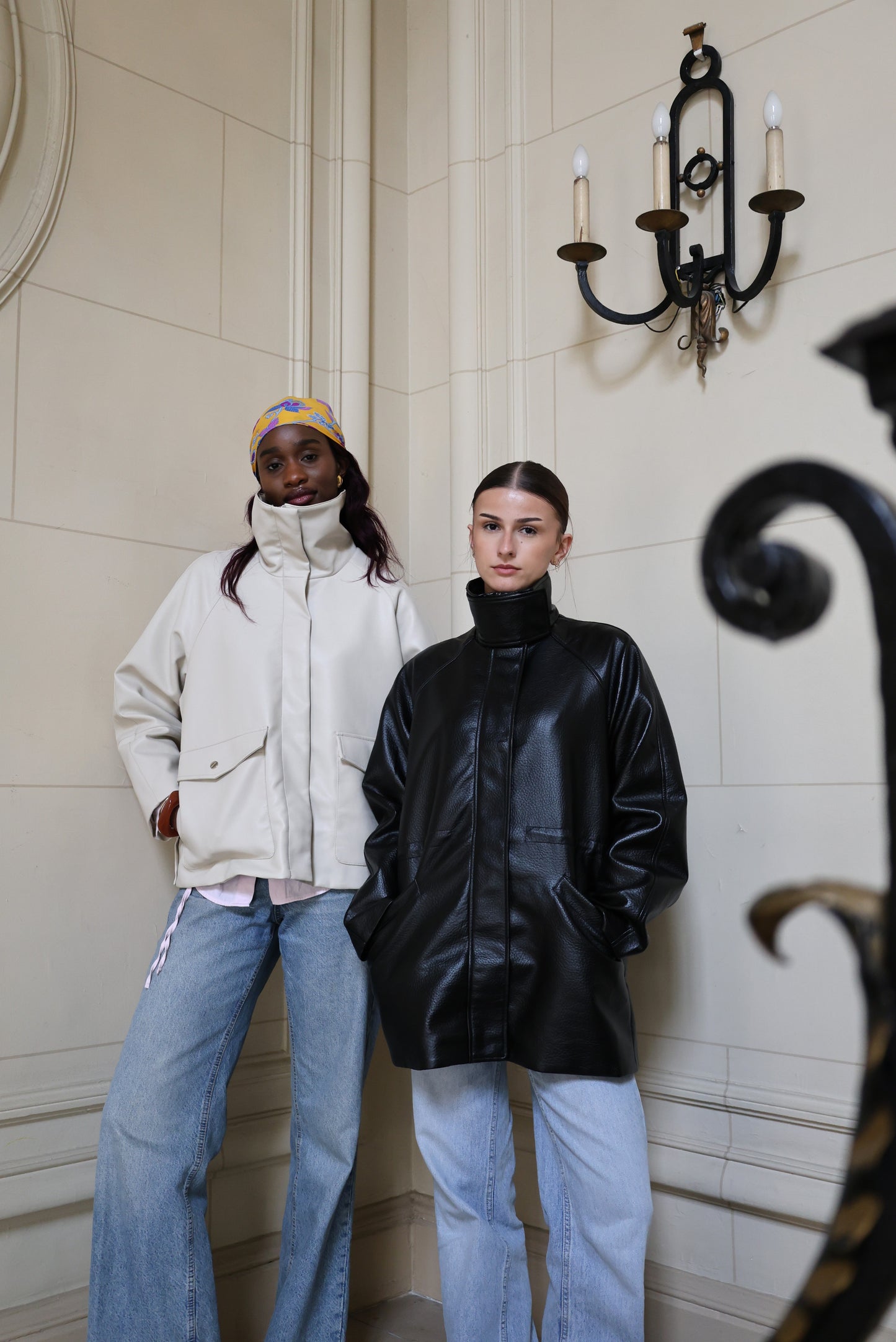 HIGH-COLLAR FAUX LEATHER COAT