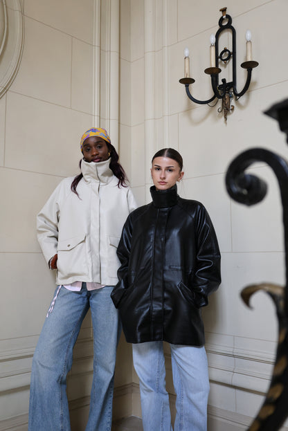 HIGH-COLLAR FAUX LEATHER COAT