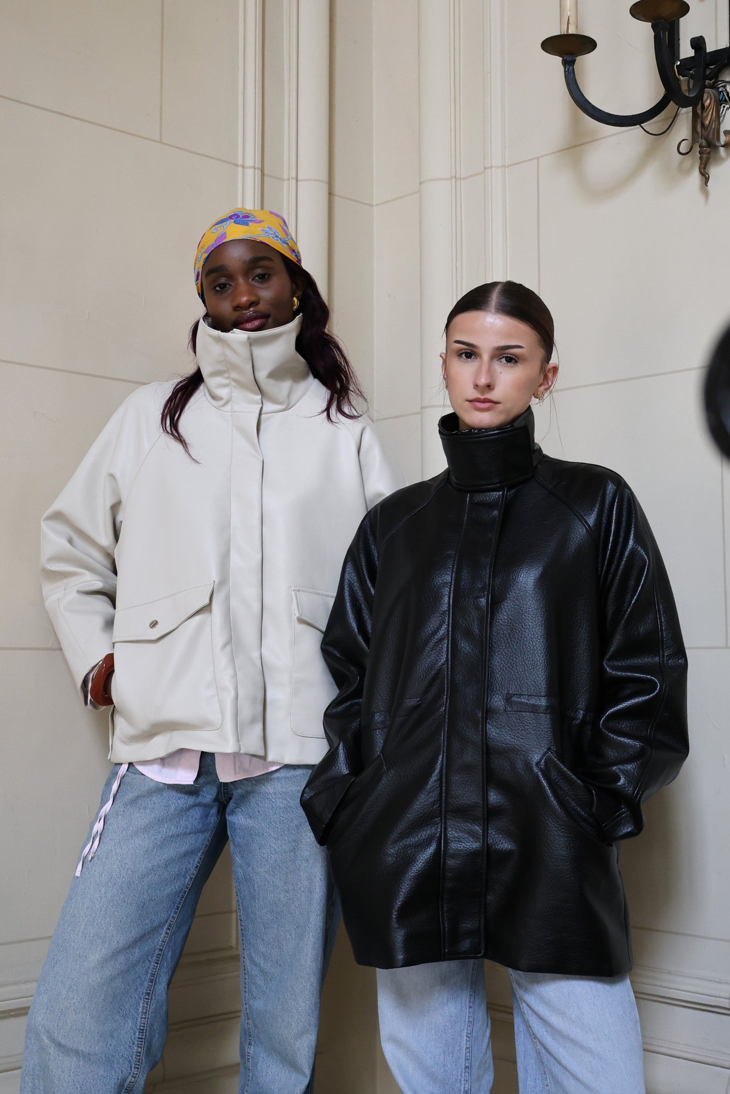 FAUX LEATHER MID-LENGTH UTILITY JACKET