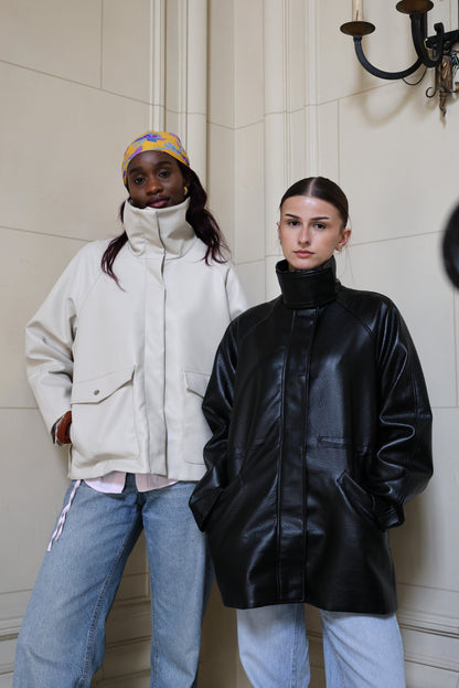 FAUX LEATHER MID-LENGTH UTILITY JACKET
