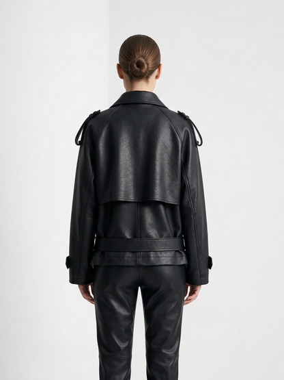 FAUX LEATHER BELTED JACKET