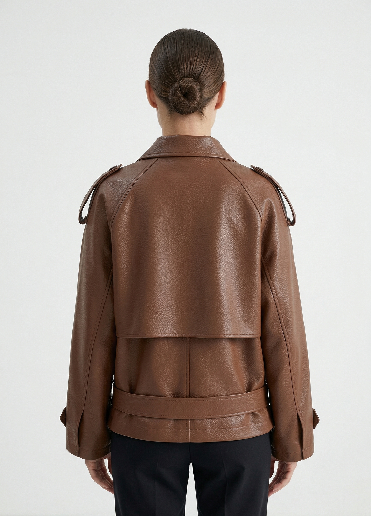 FAUX LEATHER BELTED JACKET