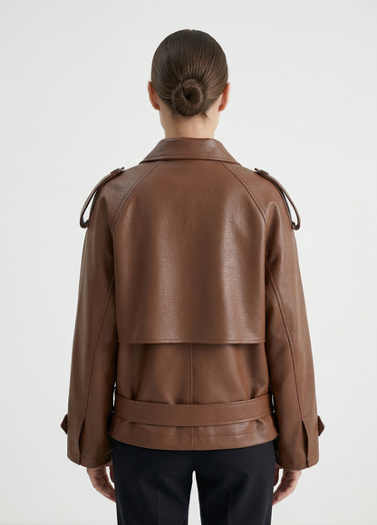 FAUX LEATHER BELTED JACKET