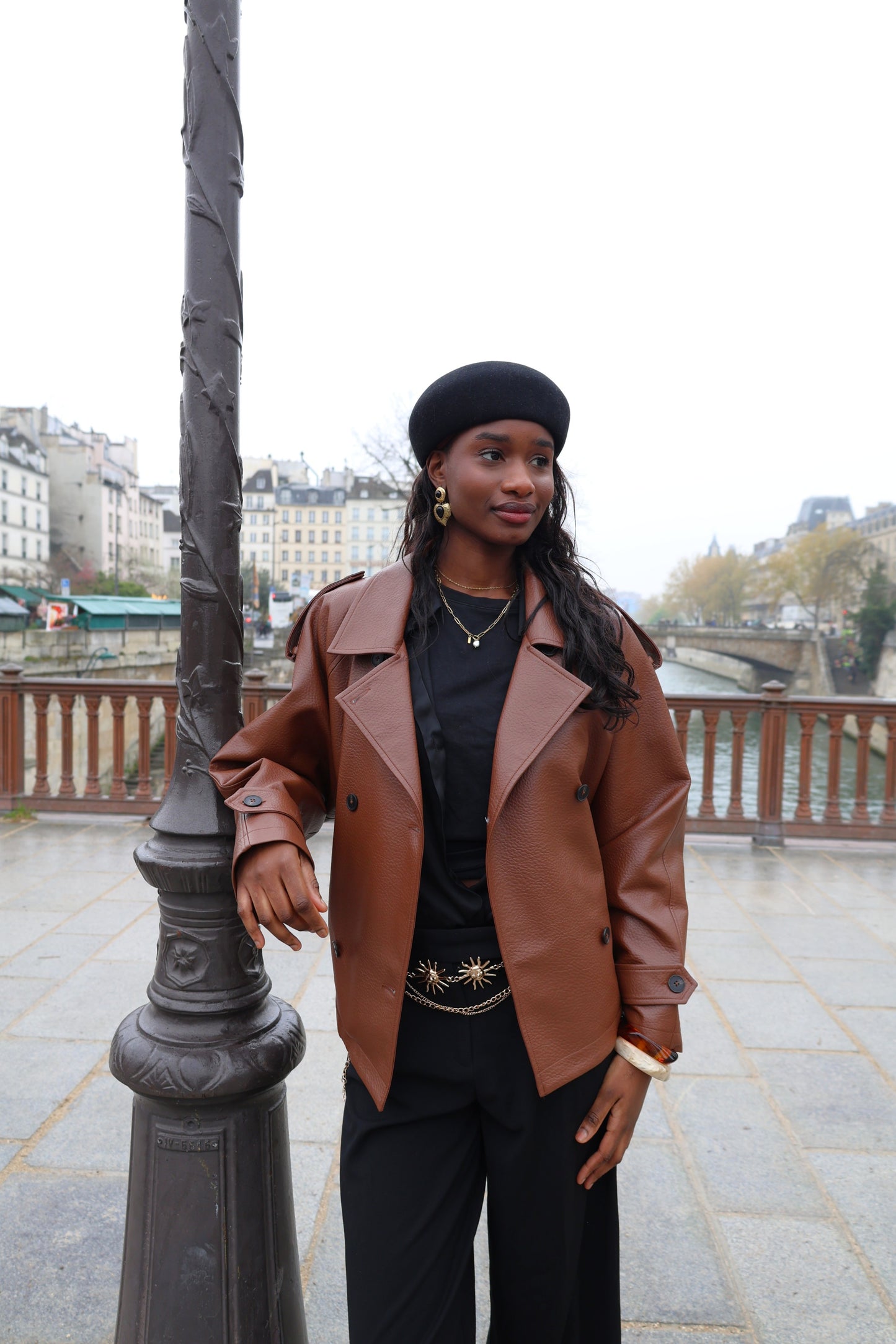 FAUX LEATHER BELTED JACKET