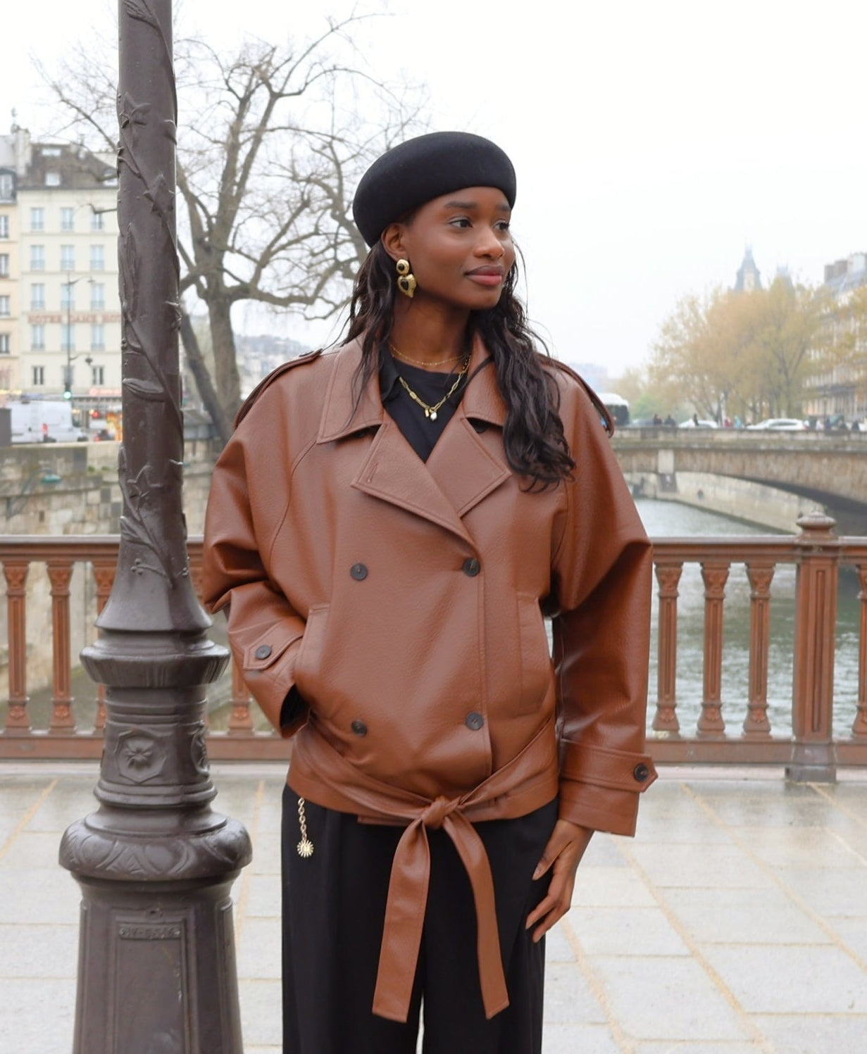 FAUX LEATHER BELTED JACKET