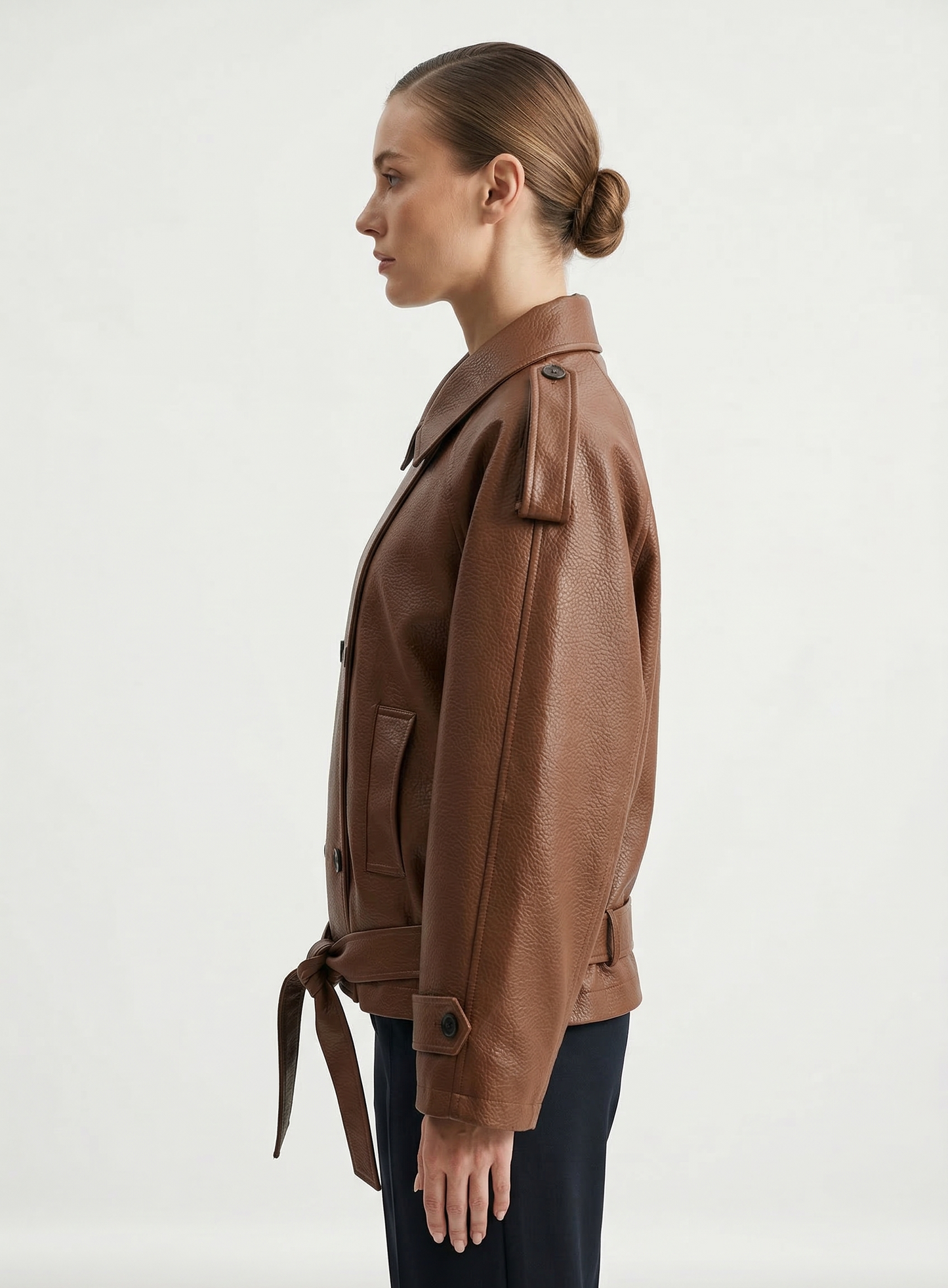 FAUX LEATHER BELTED JACKET