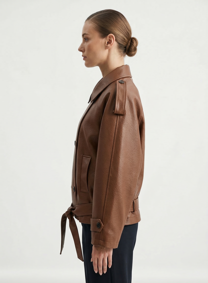FAUX LEATHER BELTED JACKET