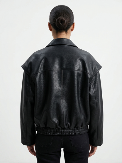 VESTE OVERSIZE EN SIMILICUIR GRAINÉ