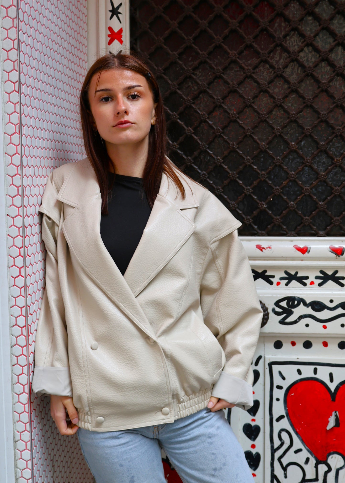VESTE OVERSIZE EN SIMILICUIR GRAINÉ