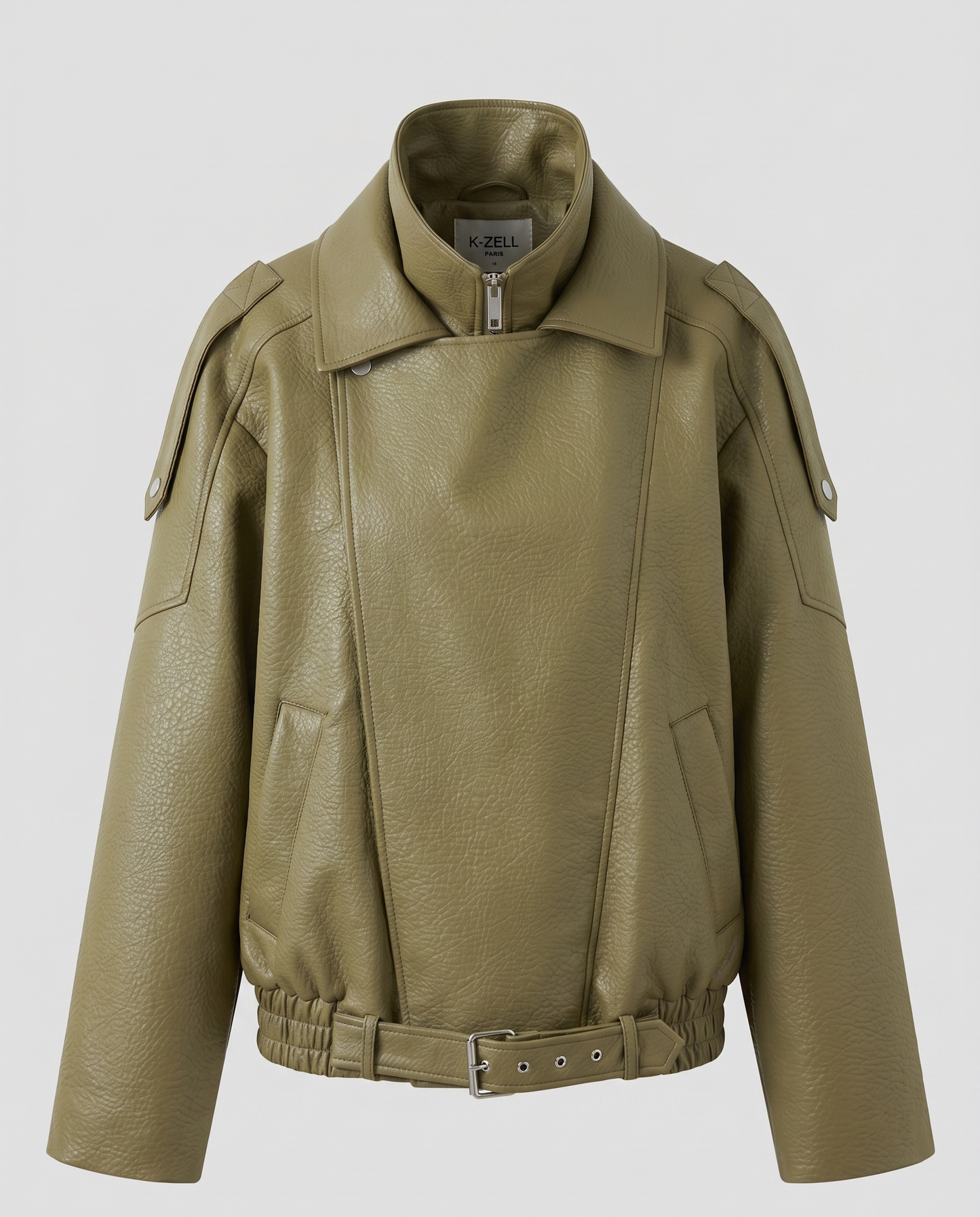 GRAINED FAUX LEATHER BIKER JACKET WITH DOUBLE COLLAR