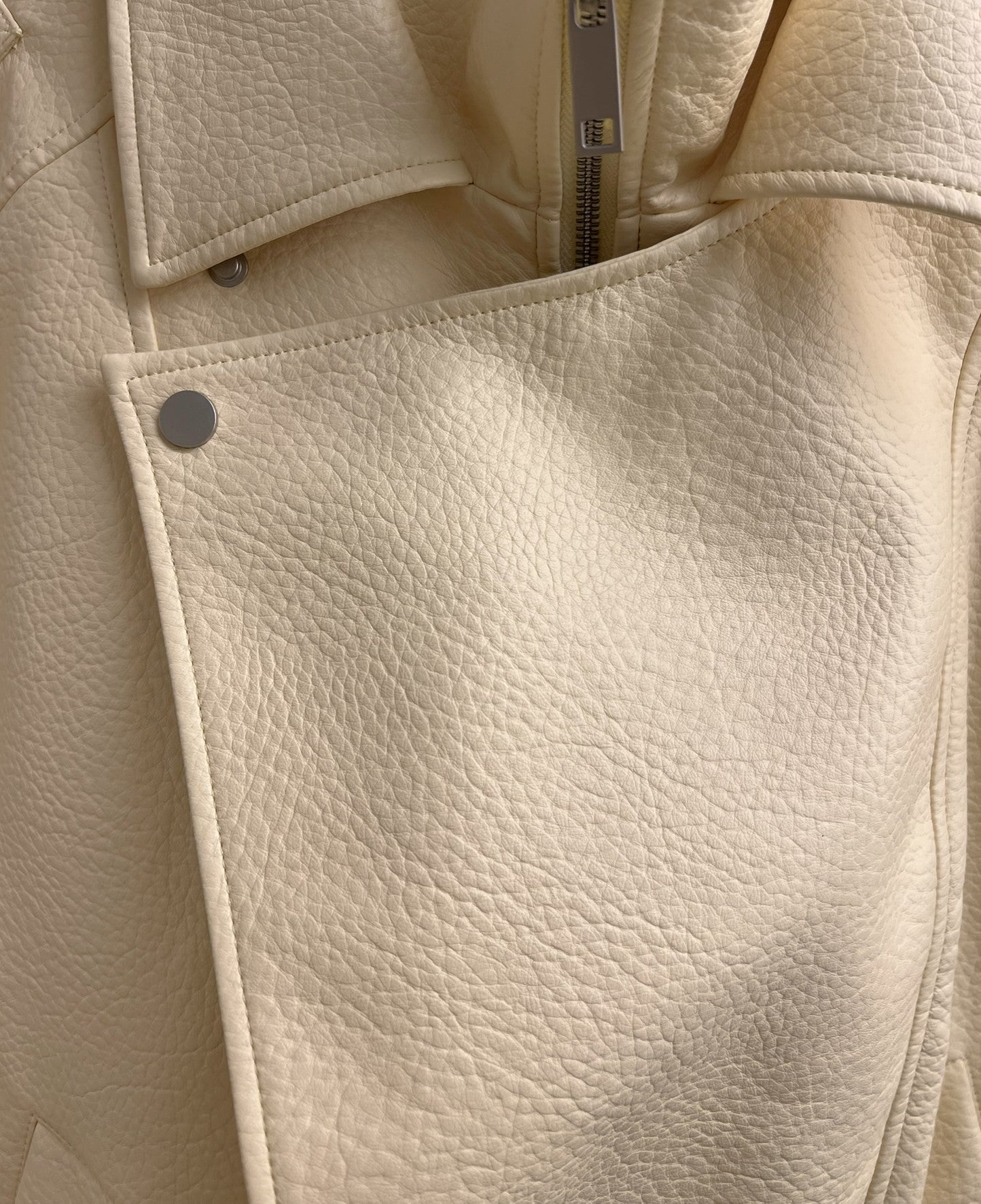 GRAINED FAUX LEATHER BIKER JACKET WITH DOUBLE COLLAR