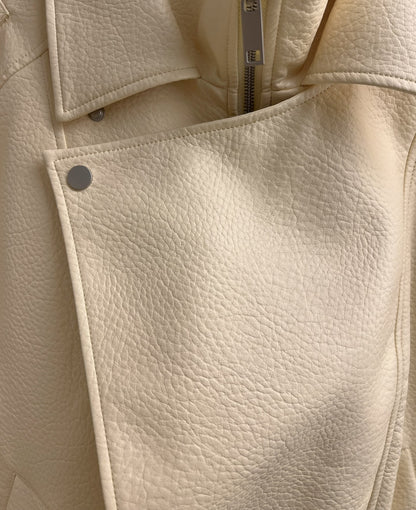 GRAINED FAUX LEATHER BIKER JACKET WITH DOUBLE COLLAR