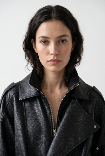 CAZADORA BIKER EFECTO PIEL GRANEADA DE DOBLE CUELLO