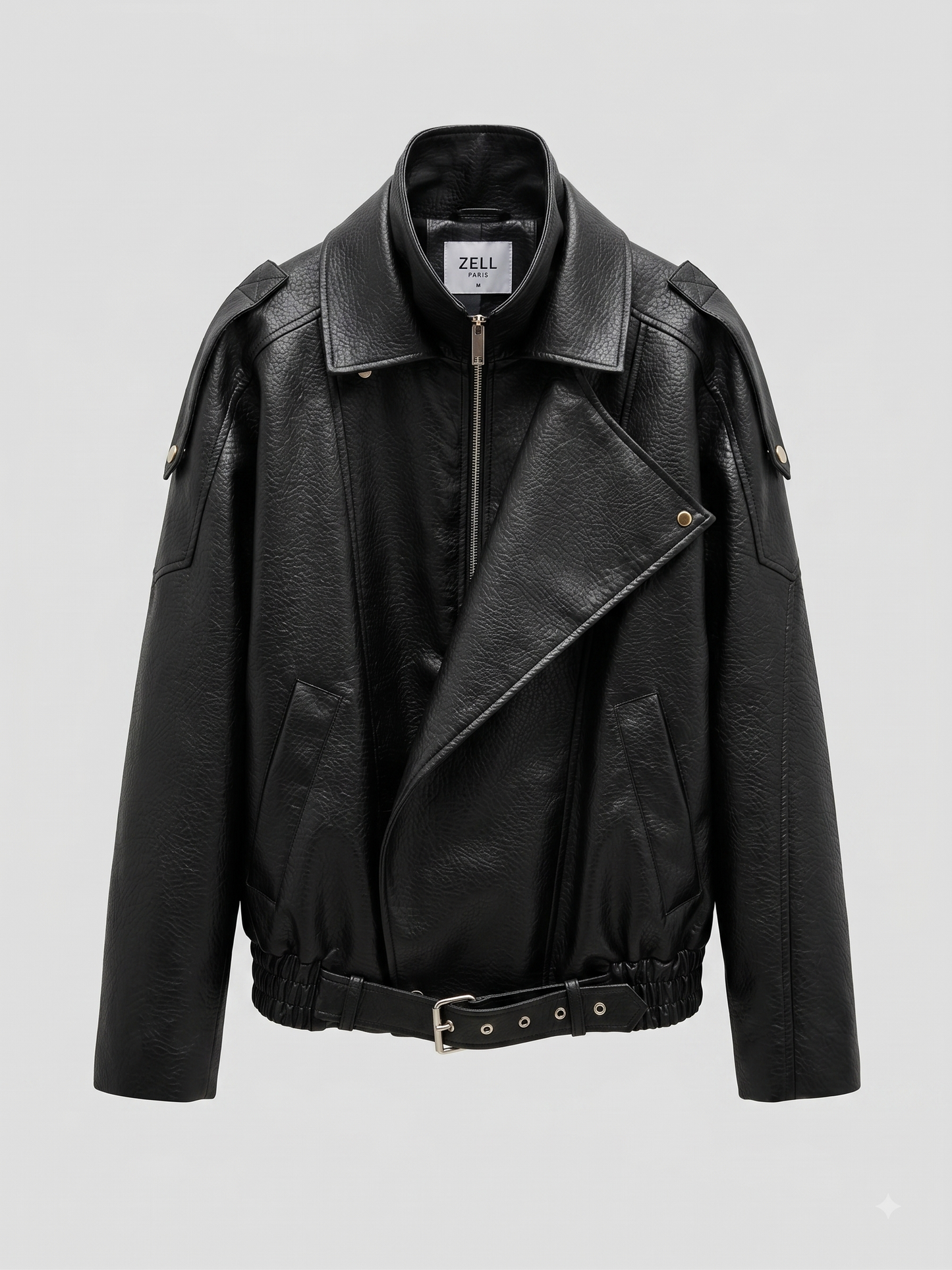 CAZADORA BIKER EFECTO PIEL GRANEADA DE DOBLE CUELLO