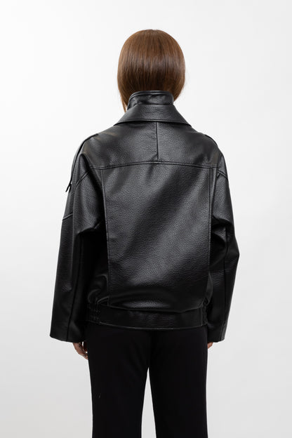 VESTE BIKER SIMILICUIR GRAINÉ À DOUBLE COL