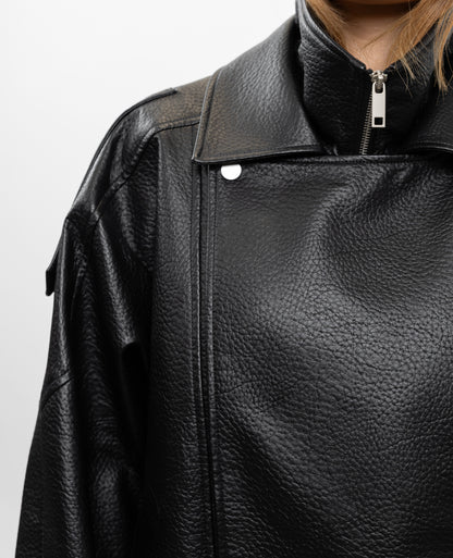 VESTE BIKER SIMILICUIR GRAINÉ À DOUBLE COL