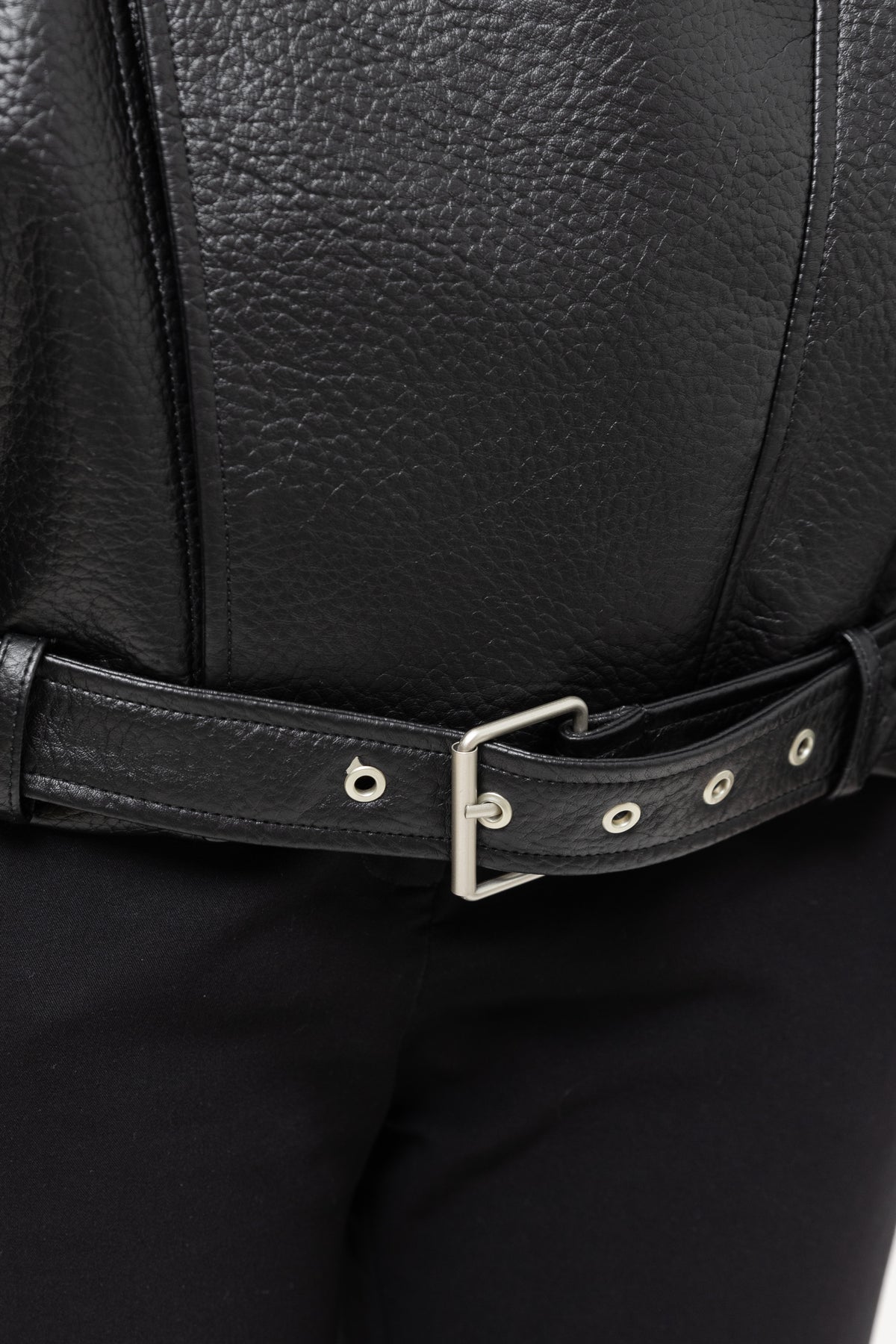 VESTE BIKER SIMILICUIR GRAINÉ À DOUBLE COL
