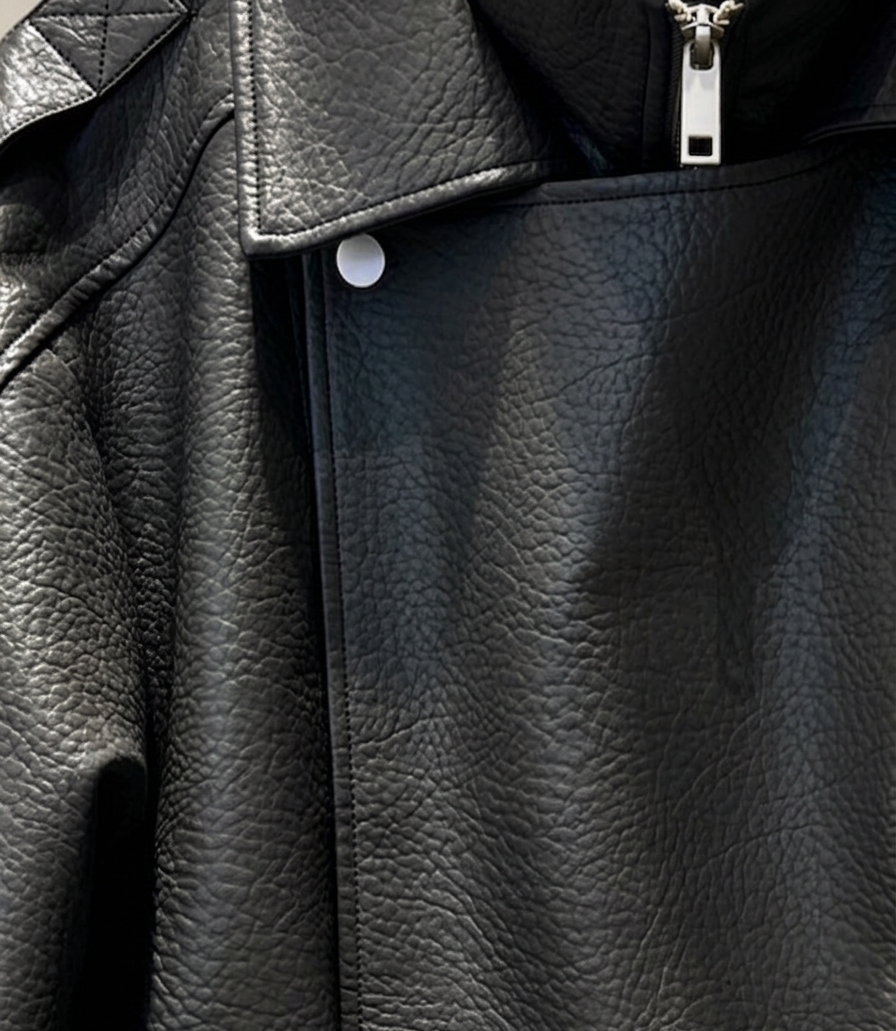 VESTE BIKER SIMILICUIR GRAINÉ À DOUBLE COL