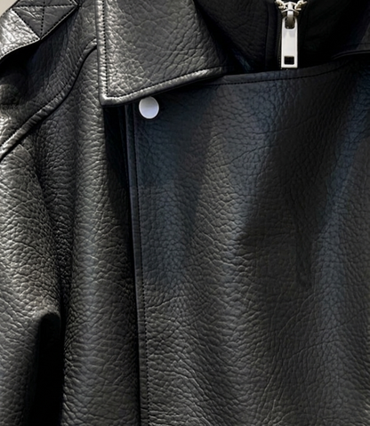 VESTE BIKER SIMILICUIR GRAINÉ À DOUBLE COL