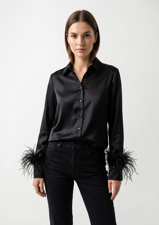 CHEMISE SATINÉE À PLUMES