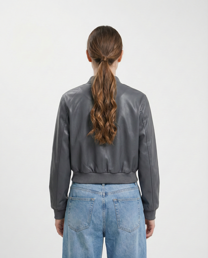 BOMBER COURT EN SIMILICUIR