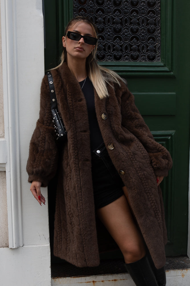 CARDIGAN LONG EN FAUSSE FOURRURE