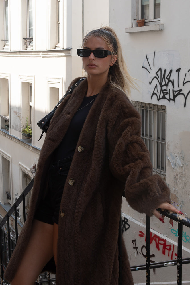 CARDIGAN LONG EN FAUSSE FOURRURE