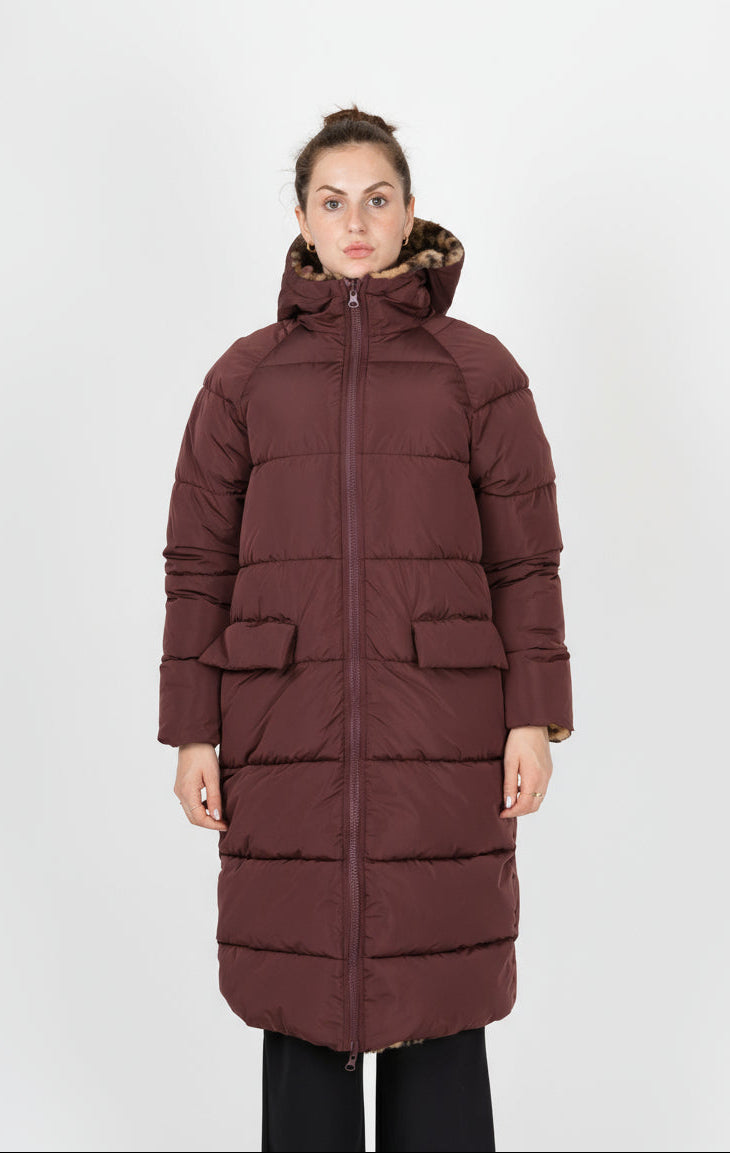 DOUDOUNE LONGUE RÉVERSIBLE EN IMPRIMÉ LÉOPARD