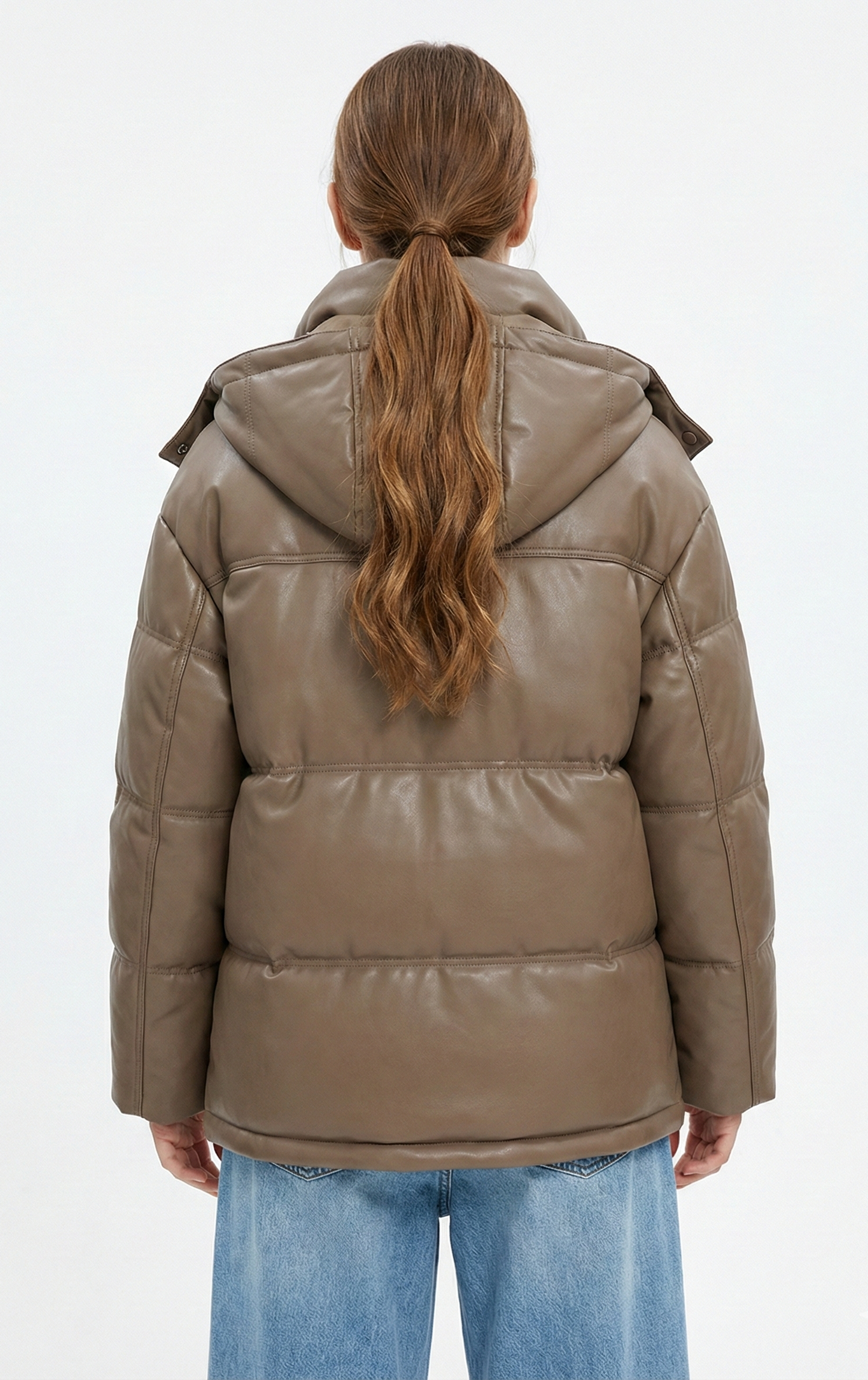 Faux leather down jacket with hood