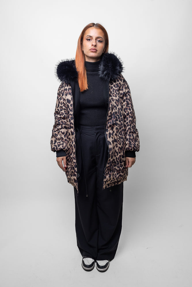 PARKA RÉVERSIBLE LÉOPARD MI-LONGUE