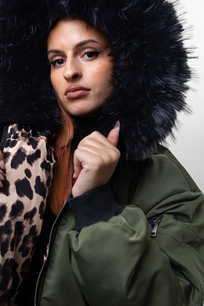 PARKA RÉVERSIBLE LÉOPARD MI-LONGUE