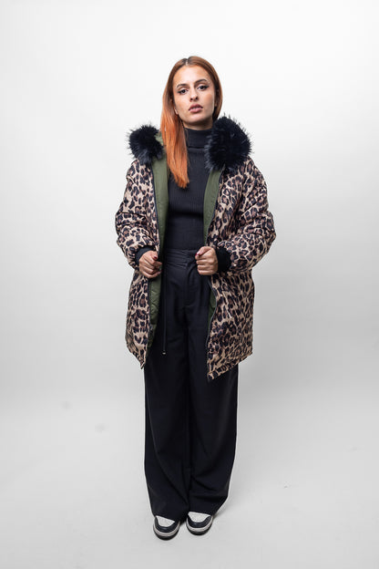 PARKA RÉVERSIBLE LÉOPARD MI-LONGUE