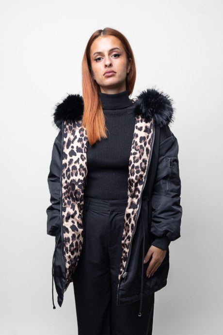 PARKA RÉVERSIBLE LÉOPARD MI-LONGUE