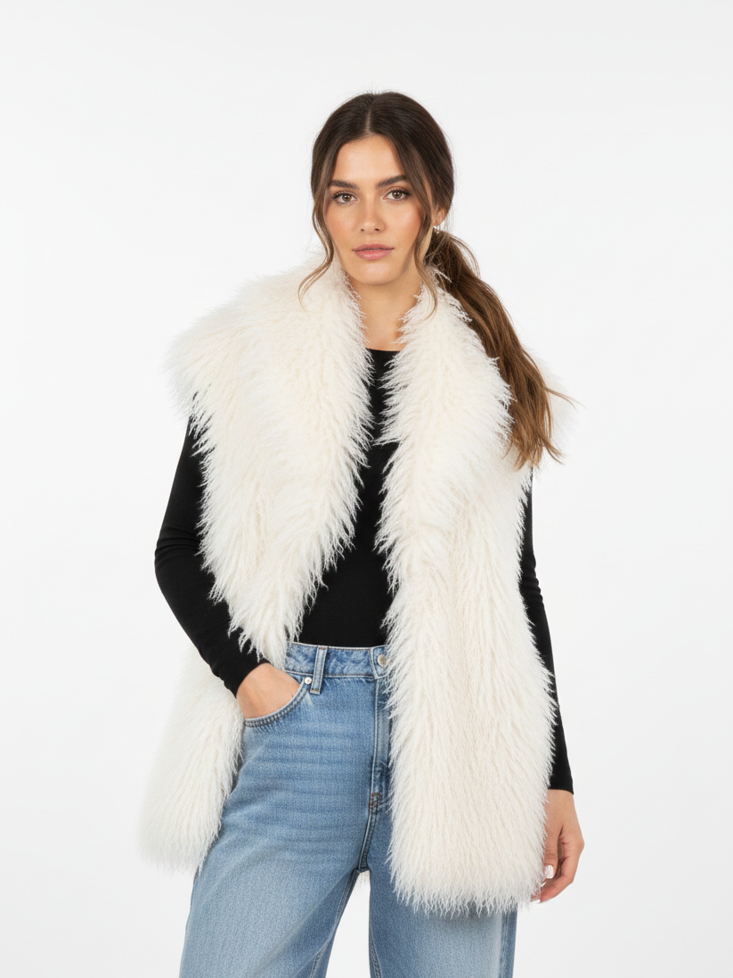 GILET SANS MANCHES EN FAUSSE FOURRURE MOUTON - K-ZELL PARIS