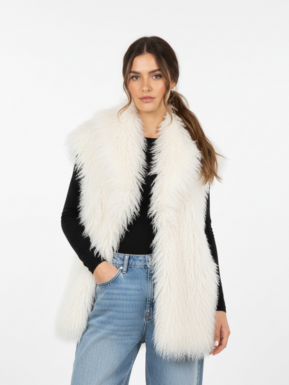 GILET SANS MANCHES EN FAUSSE FOURRURE MOUTON - K-ZELL PARIS