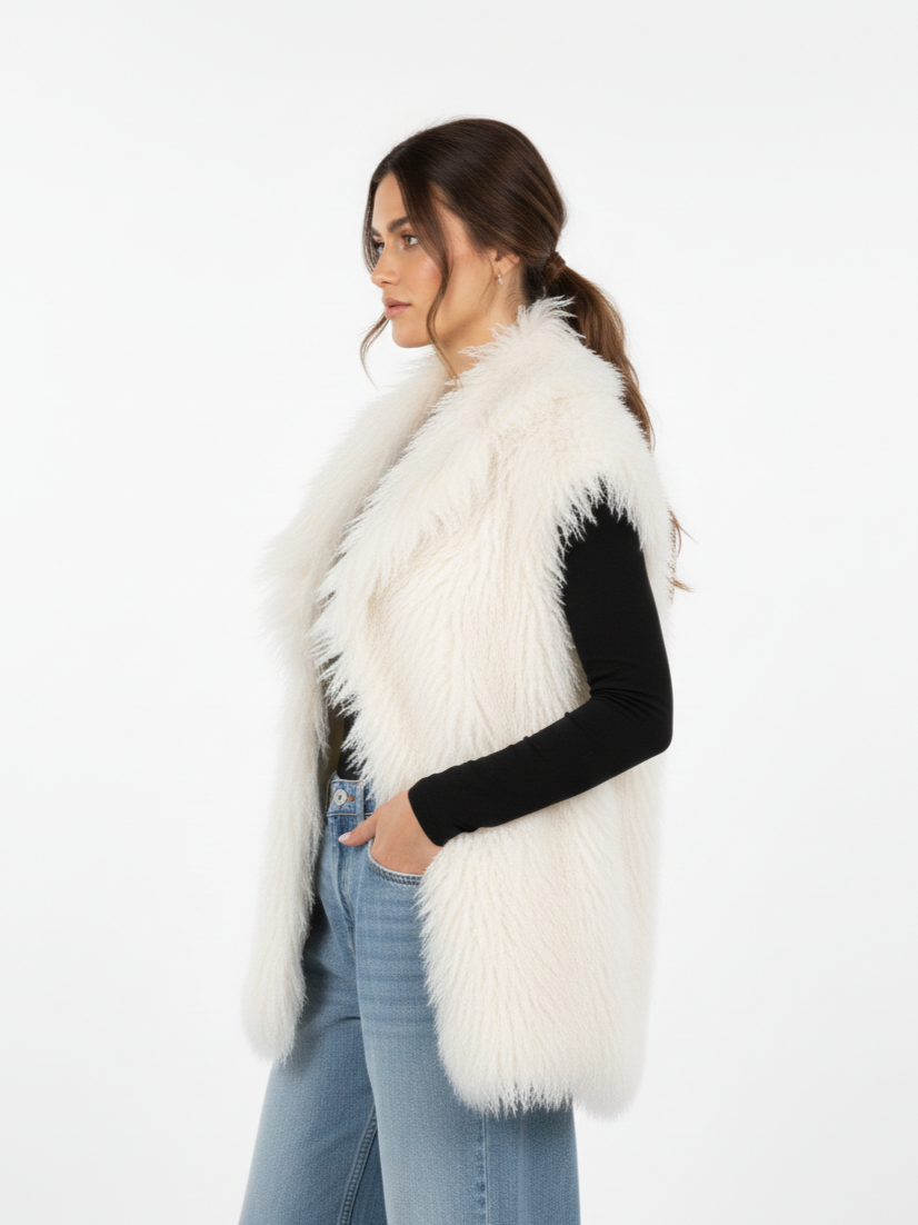 GILET SANS MANCHES EN FAUSSE FOURRURE MOUTON - K-ZELL PARIS