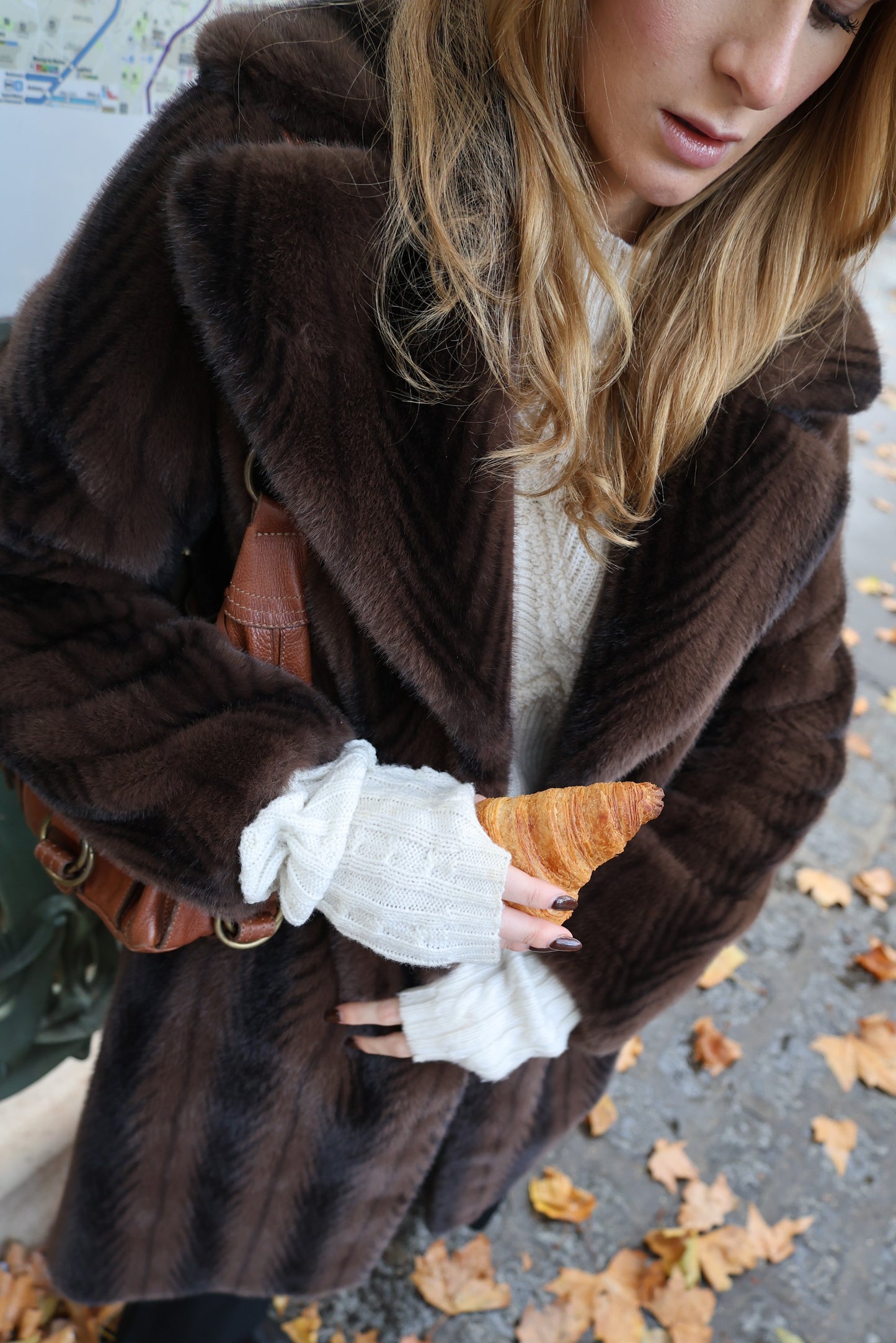 LONG STRIPED FAUX FUR COAT