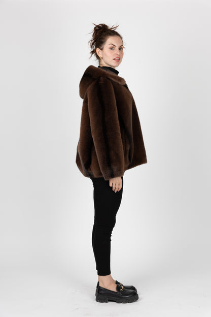 BLOUSON EN FAUSSE FOURRURE À RAYURES